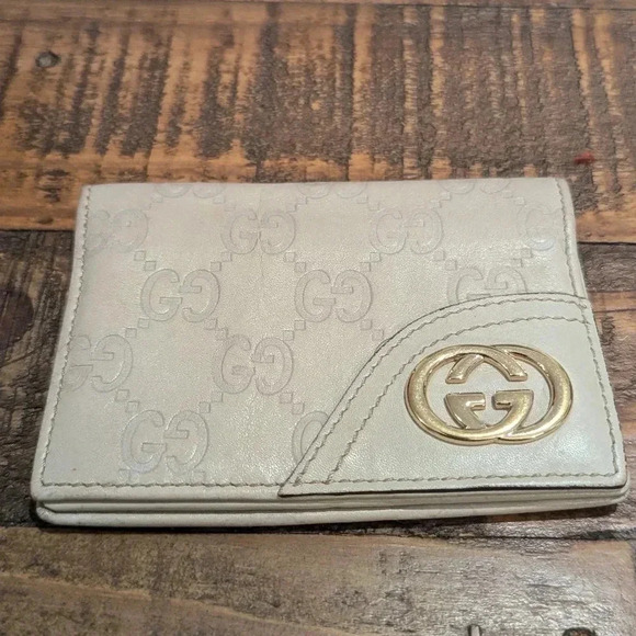 Authentic GUCCI New Britt Guccissima Card Case GG Leather - White - Picture 1 of 10